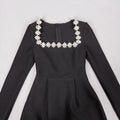 Black Red Color Women Long Sleeve Sexy Square Collar A-Line Mini Bandage Dress Fashion Celebrate Birthday Party Dress Vestido