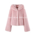 Winter 2026 Sweet Girls Pink Hooded Cropped Eco Fur Coat Women Thick Warm Fluffy Faux Fox Jackets Short Overcoat Female