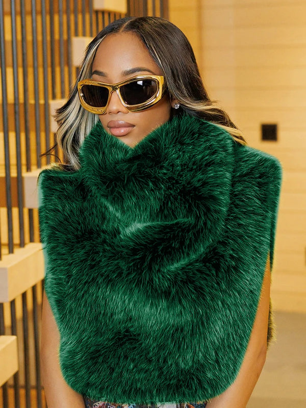 Turtleneck Furry Tank Tops Women Y2K Sexy Side Split Chic Fall Trend Midnight Basic Street Furs Hipster Clubwear Vest