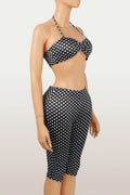 Wild Vacation 2 Piece Set Women Polka Dot Print Halter Tank Tops+Bike Shorts Stretch Matching Street Party Outfits