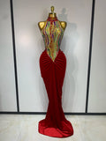 Sparkly Rhinestone Velvet Maxi Long Dress For Woman Sexy Backless Luxury Birthday Dress Evening Party Nightclub Stage Costume
