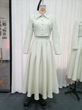 Elegant Bridesmaids White Two Piece Set for Women Lapel Pearl Accent Crop Jacket A Line Midi Skirts Suit for Formal Events
