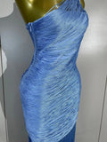 Women Elegant Evening Party Cocktail Club Prom Gowns Birthday Dress Sexy One Shoulder Tassels Sky Blue Bodycon Bandage Dress