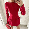 Bows Splice Long Sleeve Mini Dress Elegant Office Woman Solid Bodycon Club Party Dresses 2024 Autumn High Waist Fashion