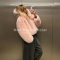 Trendy 2026 Winter Chocolate Brown Fashion Faux Fox Fur Jacket Coat Women Chic Girls Street Hooded Furry Short Overcoat