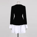 Hit Color Loose Mini Dresses for Women Square Neck Long Sleeve High Waist Temperament Dress Female Fashion
