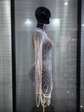 Sexy Pearl Full Diamond Hollow Dress Nightclub Bar Dj Gogo Dancers Stage Dress Female Singer Stage Performance Costume