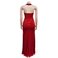 Sexy Halter Backless Velvet Dress Women Lace Up High Side Split Bodycon Maxi Evening Night Club Party Long Dresses Vestidos