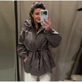 Women Leopard Print 2‑Piece Puffer Outfit Hooded Zip‑Up Padded Jacket + Wide Leg Pants Set Khaki Warm Winter Matching Tracksuit