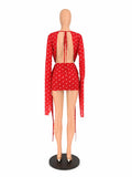 Summer Polka Dot Print Dress Woman Sexy Swing Collar Backless Batwing Sleeve Tassel Clubwear Party Midnight Bodycon