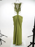Fashion Halter Cowl Neck Cutout Floor Length Mermaid Dress for Women Backless Thin Strap Draped Ruched Bodycon for Party