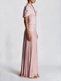 Chic Pink 3 Piece Set for Women Beaded Bow Cape Sleeve Strapless Corset Top High Waist Pleated Floor Length Skirt for Party