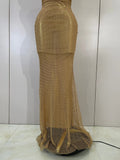 Sexy Halter Sparkly Diamonds Golden Mesh Sequins Maxi Long Dress Women Elegant Evening Party Birthday Luxury Wedding Guest Gown