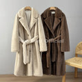 Belted Faux Mink Fur Coat Women 2026 Winter Beige Gradient Furry Fur Jacket Luxury Brand Hooded Warm Outerwear Overcoat
