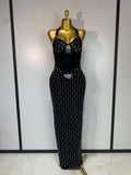 Women Sexy Black Sleeveless Backless Beading Bodycon Long Bandage Dress Evening Party Birthday Dress Elegant Knitted Vestidos i