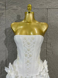 Strapless Corset Bandage Mini DressWomen Hand Beaded 3D Floral Bodycon ShortCocktail Party Wedding Guest Evening Dress