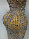 Sparkly Rhinestone Sleeveless Stretch Long Dress Women Sexy Mesh Celebrate Evening Prom Luxury Birthday Dress Evening Party Wear