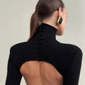 Black Turtleneck Backless Maxi Dresses Female Long Sleeve Slimming Minimalist High End Style for Luxury Cocktails