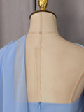 Light Blue Ruched Bodycon Mermaid Maxi Dress for Women for Cape Sleeve Design Draped Skirt for Red Carpet Award Ceremonies