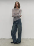 Mohair Round Neck Pullover Sweater For Women 2025 Spring Summer New Knitted Bottom Semi-sheer Knit Sweater Female Top