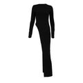 Solid Slimming Split Sexy Dresses for Women Round Neck Long Sleeves Irregular Temperament Dress Female Clothing New