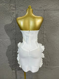 Strapless Corset Bandage Mini DressWomen Hand Beaded 3D Floral Bodycon ShortCocktail Party Wedding Guest Evening Dress