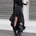Commuting Black Ruffled Skirt For Women Asymmetric High Waist A-line Skirt Fashion Splice Female Casual Skirt Streetwear