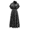 High Neck Midi Maxi Dress for Women 3D Floral Applique Cap Short Sleeve A Line Flowy Leopard Polka Dot for Casual Shopping