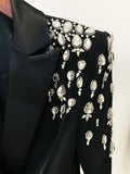 Black Slim Women Long Suit Blazer For Wedding Luxury Crystal Diamond Vestidos Formal Office Lady Custom Made Prom Party Gown