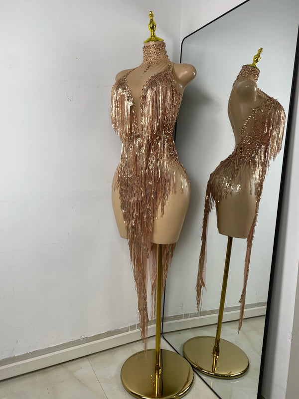 Sparkly Tassels Women Sexy High Split Sleeveless Mesh See Through Party Nightclub Birthday Dress Performance Costume Stage Wear