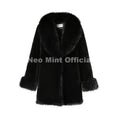 Vintage Fashion Fur Trim Collar Faux Mink Fur Coat Women Winter Luxury Warm Shearling Jacket Classic Overcoat Outerwear