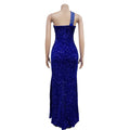 Women's Sexy One Shoulder Elegant Rhinestone Birthday Maxi Split Dress Sparkly Hot Drilling Bodycon Party Night Clubwear