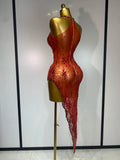 Sparkly Crystal Diamond Gold Sexy See-Through Sheath Dress Nightclub Performance Custome Stage Wear Birthday Evening Party Dress