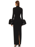 Women Elegant Evening Club Party Trumpet Long Sleeves Sexy Turtleneck Tight Maxi Bandage Dress Black Vestido