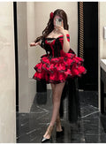 Olivegirl Sweet Lace Dress Lolita Red Cute Girl Spring High-end Women Summer Birthday Party Elegant Princess Lolita Dresses