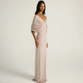 Apricot Elegant Draped Bodycon Maxi Dress for Women Off The Shoulder Ruched Accent Evening Skirt for Wedding Guest Occasions