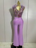 Luxury Sparkly Diamond Feather Embroidery Bandage Jumpsuit Women High Street Elegant Evening Party Club Luxury Birthday Outfit