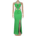 New Women's Hemp Rope Maxi Dress Sexy Criss Cross Cut-Out Halter Neck Backless High Slit Party Dresses Birthday Outfits