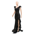 Women Sexy Dresses for Club Night Sequin Bodycon Party Club Night Out Dress Feather Backless Evening Formal Maxi Dress