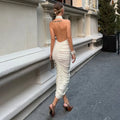 Halter Pleated Maxi Dress For Women Sleeveless Sexy Backless Dress High Street Evening Party Clothes Bodycon Fashion