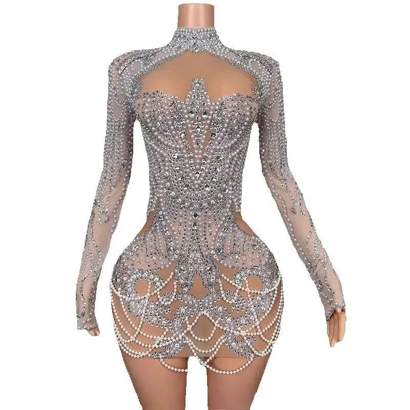 2026 High-end Silver Nude Waist Pinch Glam Hip Skirt Party Evening Birthday High-end Dress Women Dresses for Party and Wedding