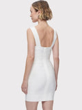 Summer Pure White Vintage Bandage Dress Mini Spaghetti Classic Slash Bustier Birthday Dress Office Lady Vestidos