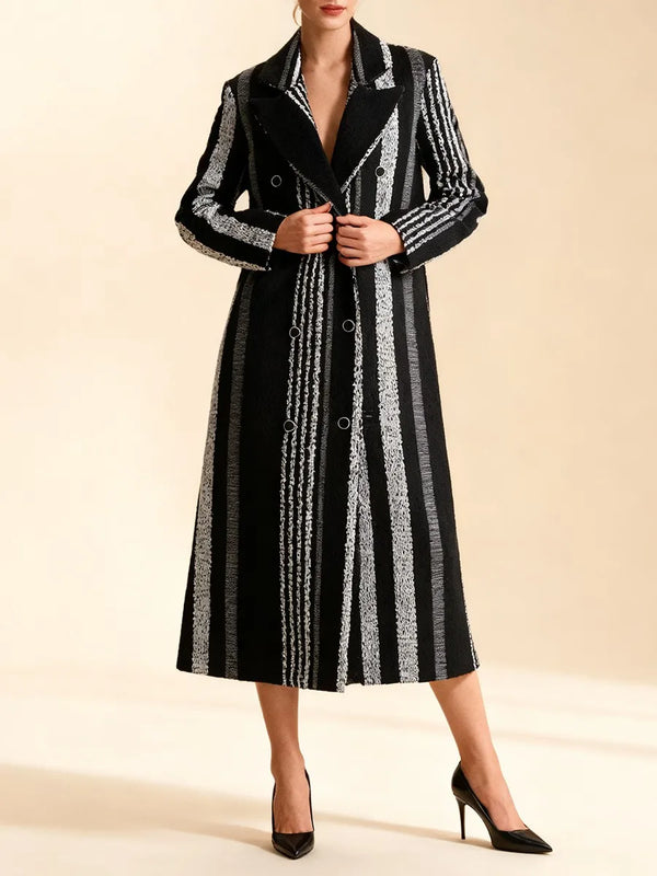 Colorblock Straight Long Trench for Women Notched Collar Long Sleeve Patchworl Double Breasted Casual Jacket Female