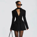 Lady Solid Waist Cinching Blazer Dress Fashion Full Sleeve Lapel V-neck Double Breasted Slim Vestidos 2026 Office Street Gown