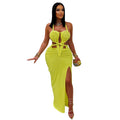 New Women's Hemp Rope Maxi Dress Sexy Criss Cross Cut-Out Halter Neck Backless High Slit Party Dresses Birthday Outfits