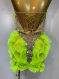 Women Sexy Sparkly Diamonds Strapless Mesh See Through Mini Dress Evening Party Birthday Nightclub Bar Stage Performance Costume