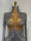 Women Sexy Long Sleeve Diamond Tassel Dress Nightclub Performance Stage Costume Celebrity Evening Party Luxury Birthday Dress
