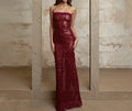 Solid Slimming Fashion Dresses for Women Strapless Sleeveless Patchwork Sequins Midi Split Dress Female Clothing