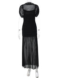 Solid Slimming Spliced Folds Dress for Women O Neck Sleeveless Elegant Temperament Dresses Female Summer Fashion