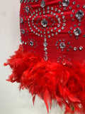 Women Sexy Halter Crystal Feathers Bodycon Mini Dress Nightclub Performance Stage Outfit Luxury Birthday Photo Shoot Dress